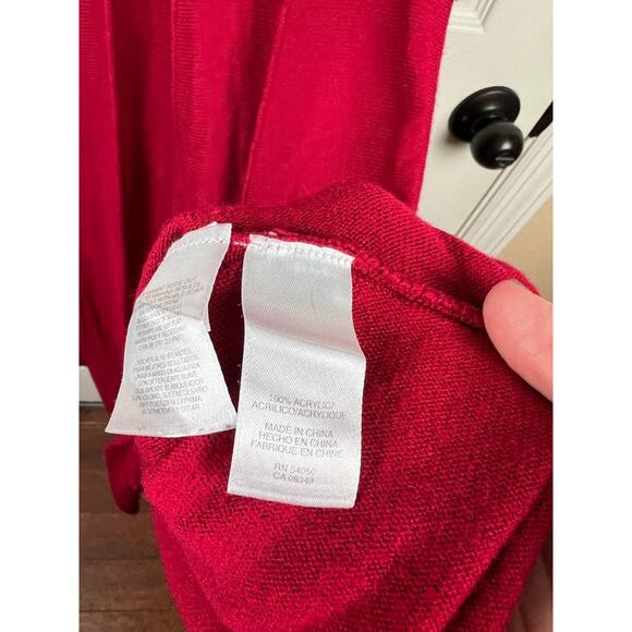 Jones New York Red Cable Knit Short Sleeve Drape V-neck sweater dress Medium - Picture 4 of 9